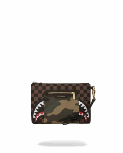 SPRAYGROUND EXTERIOR GOLD ZIP POCKET SHARKS IN PARIS CROSSOVER CLUTCH