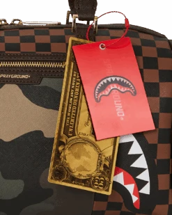 SPRAYGROUND EXTERIOR GOLD ZIP POCKET SHARKS IN PARIS MINI DUFFLE -Spray Ground D5627 T