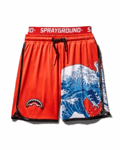 SPRAYGROUND KIDS JAPAN WAVE SWIM TRUNKS (RED)